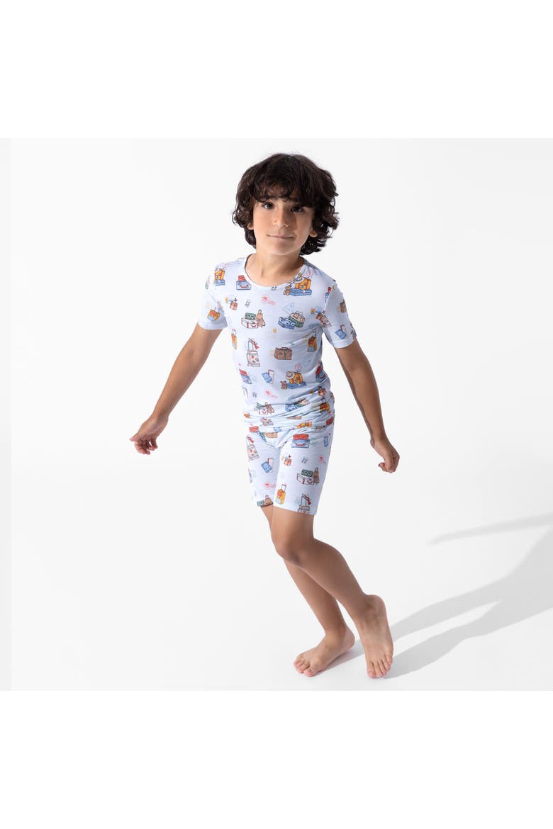 Vintage Suitcases Kids 2-Piece Short Sleeve & Shorts Pajama Set, Alternate, color, Vintage Suitcases