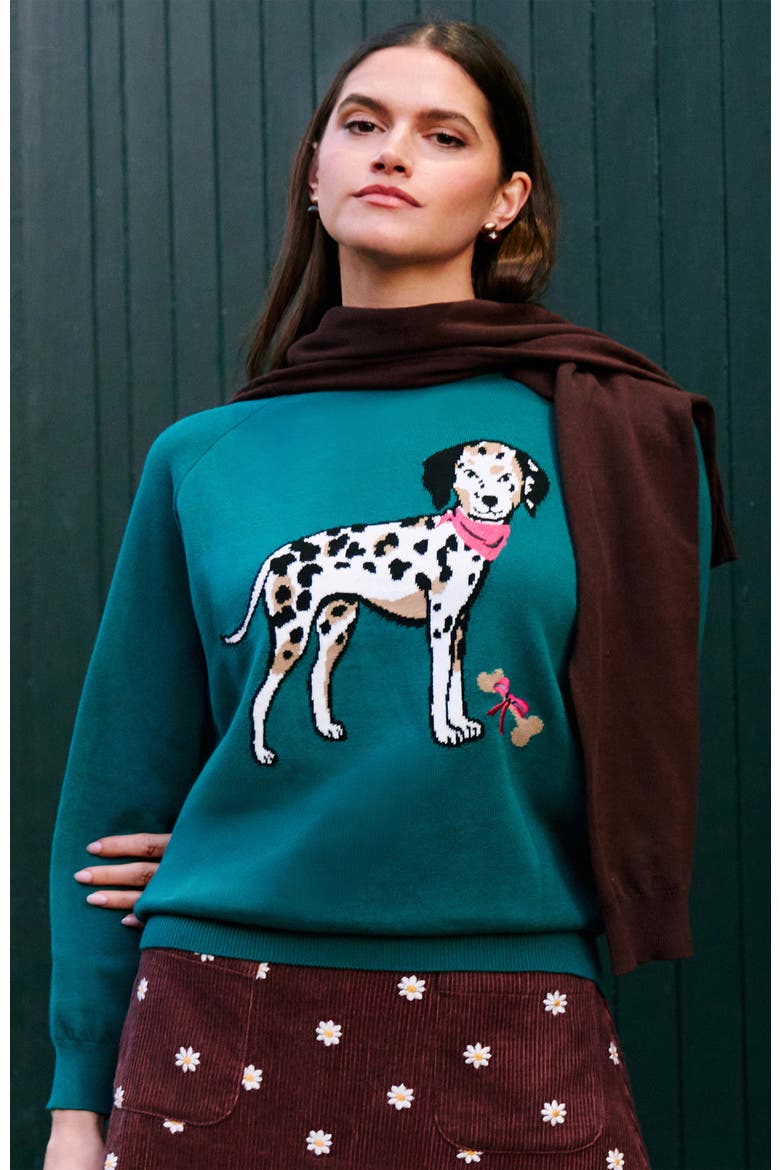 Dalmatian Intarsia Relaxed Jumper, Alternate, color, Teal
