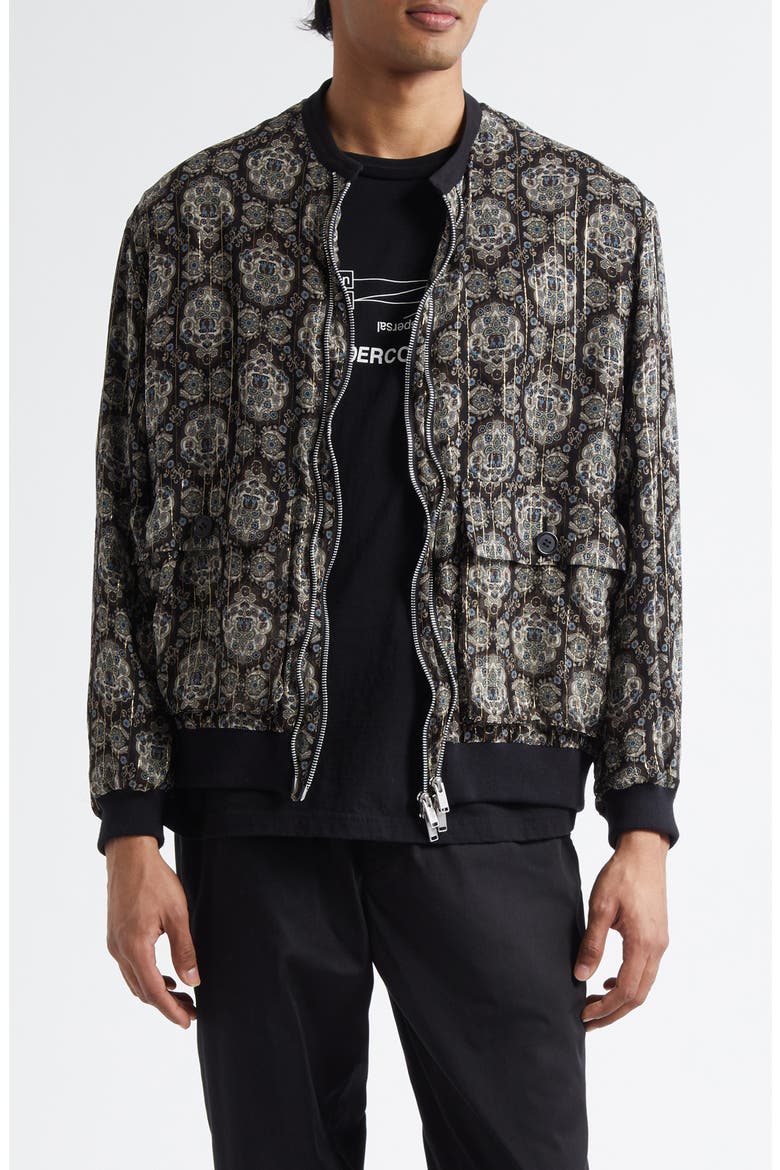 Print Silk Blend Blouson Jacket, Main, color, BLACK BASE