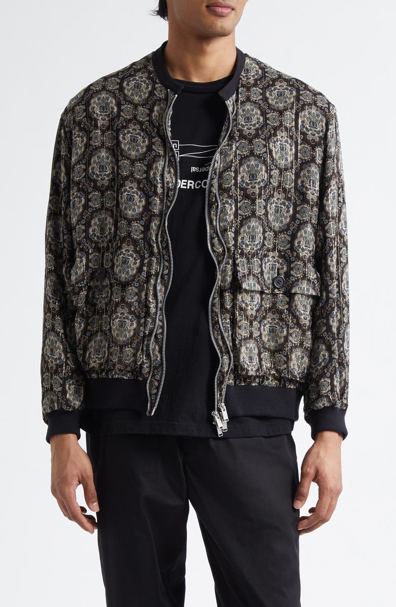 Undercover Print Silk Blend Blouson Jacket, Main, color, Black Base