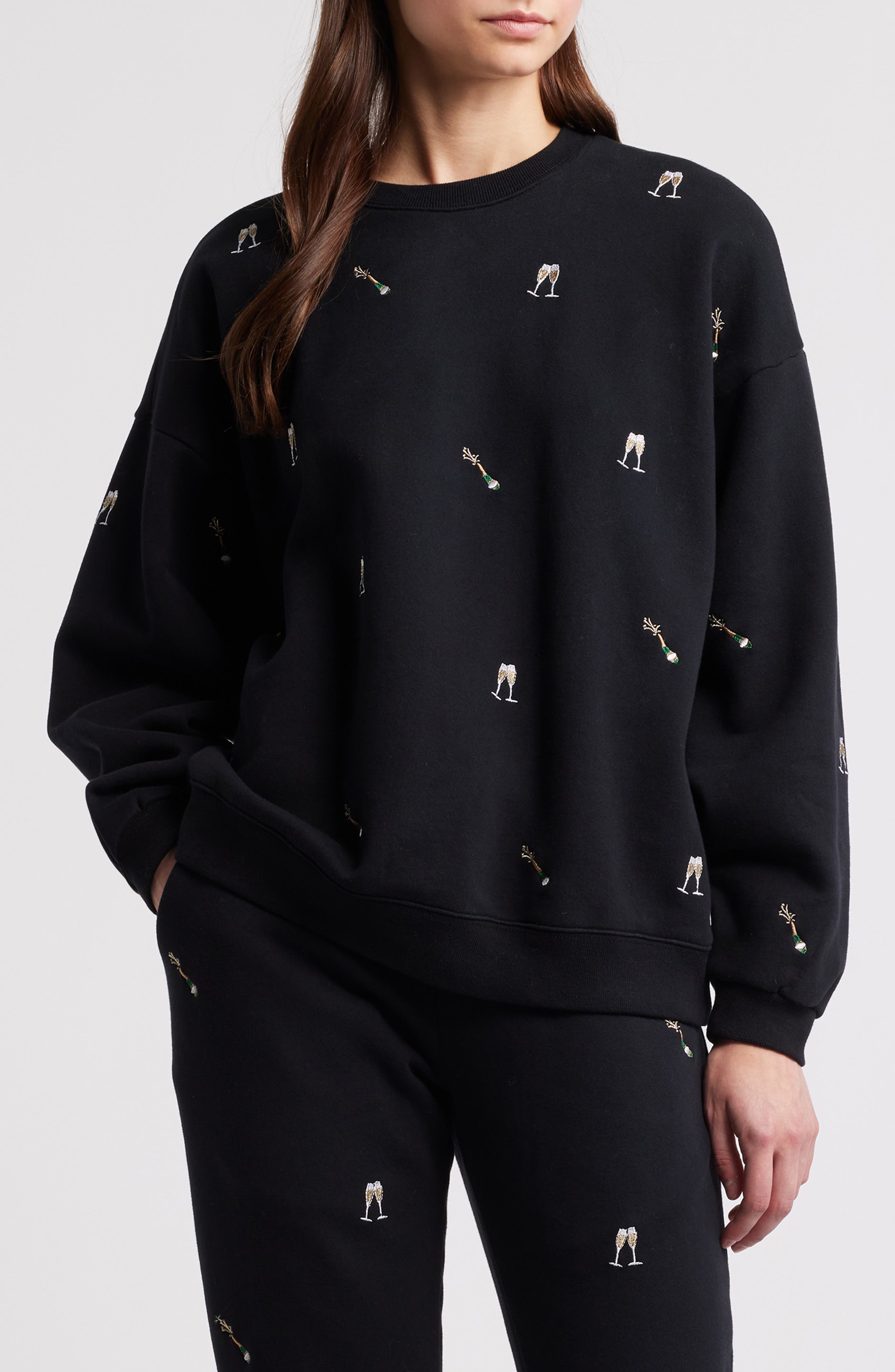 Varsity Cheers Embroidered Cotton Graphic Sweatshirt