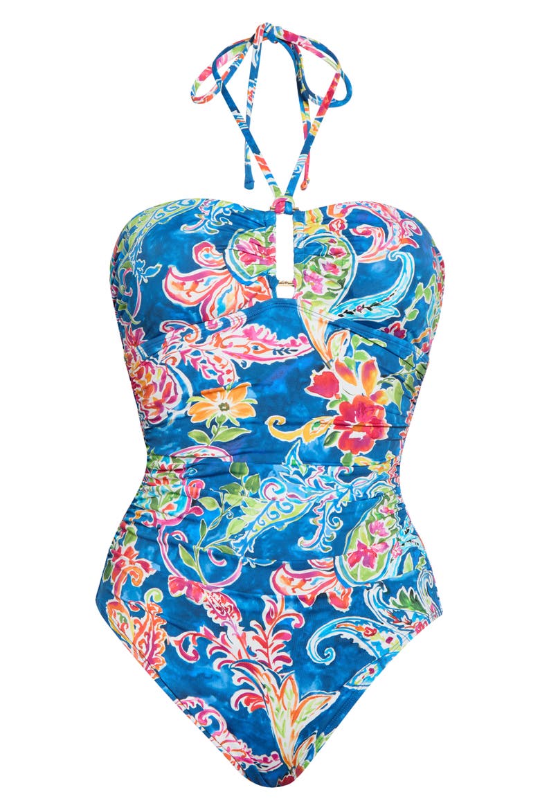 Ring High Neck One-Piece Swimsuit, Alternate, color, BLUE MULTI