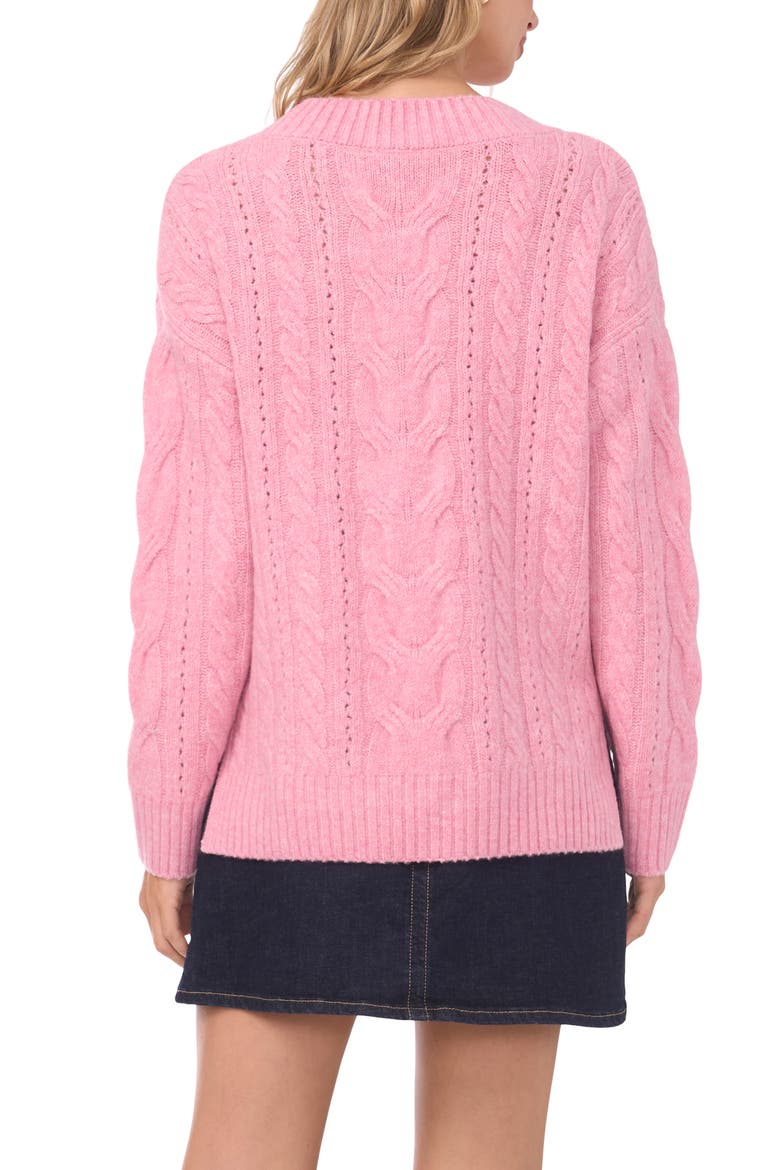 Cable Stitch V-Neck Sweater, Alternate, color, CANDY PINK HEATHER