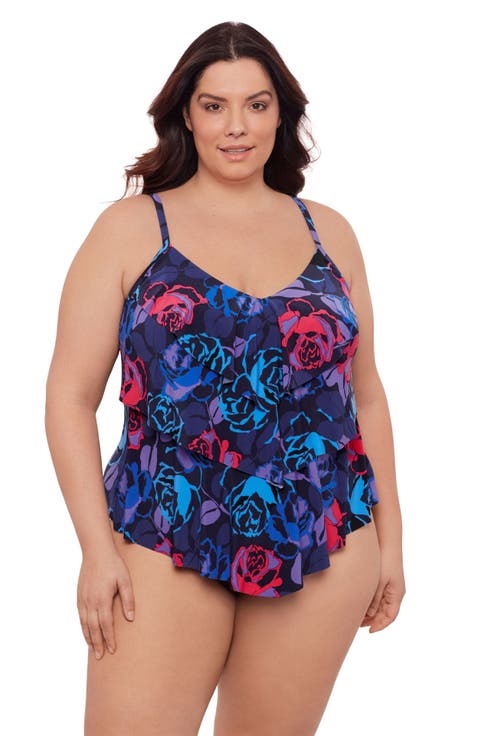 Plus Size Triple Ruffle Tier Adjustable Tankini Swimsuit Top