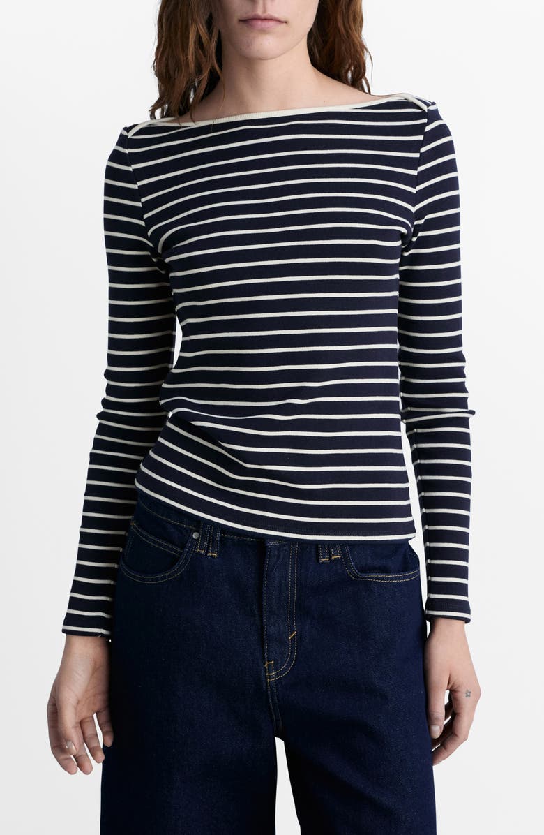 MANGO Stripe Boat Neck Top, Main, color, Dark Navy