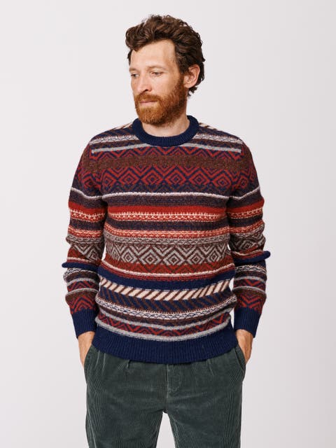 Fair Isle Crew Neck Wool Sweater