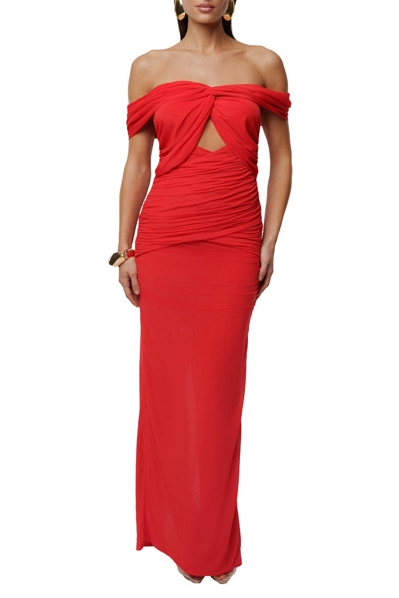 Alessandra Off the Shoulder Dress, Main, color, RED