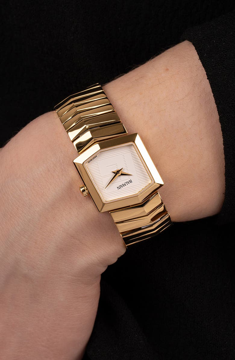 Balmain Taffetas Hexagonal Bracelet Watch, 23mm, Alternate, color, Stainless / Yellow Gold Pvd