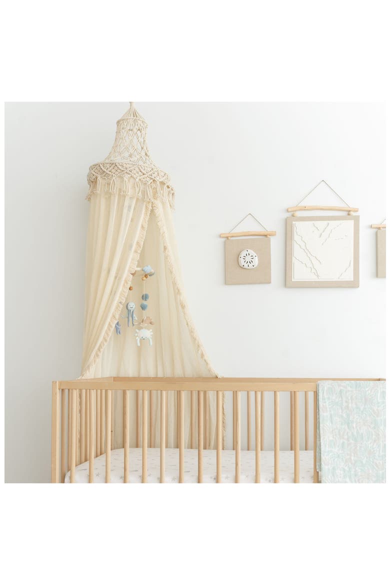 Kendi Macramé Trim Cotton Canopy, Alternate, color, BEIGE