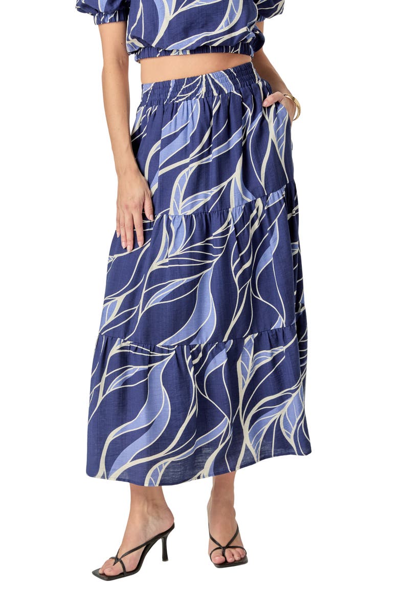 Print Tiered Maxi Skirt, Alternate, color, NAVY/ BLUE MULTI