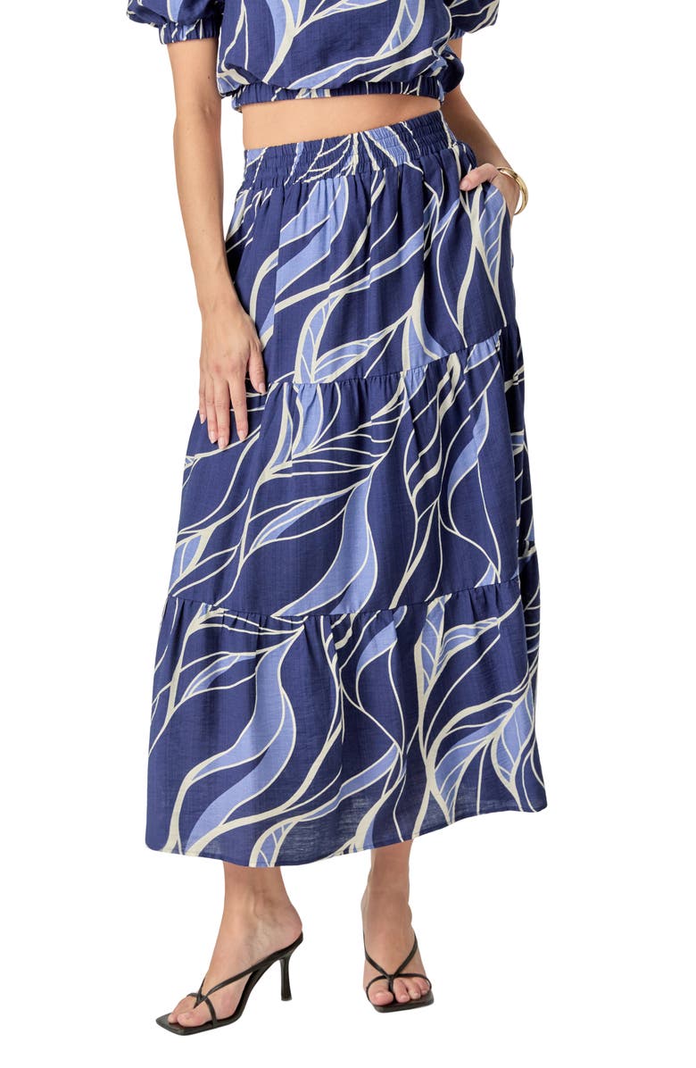 English Factory Print Tiered Maxi Skirt, Alternate, color, Navy/ Blue Multi
