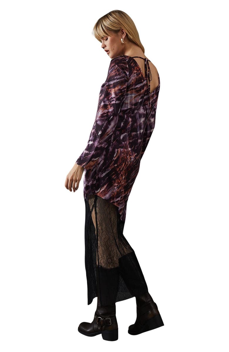 Warehouse Column Lace Panel Midi Dress, Alternate, color, Multi