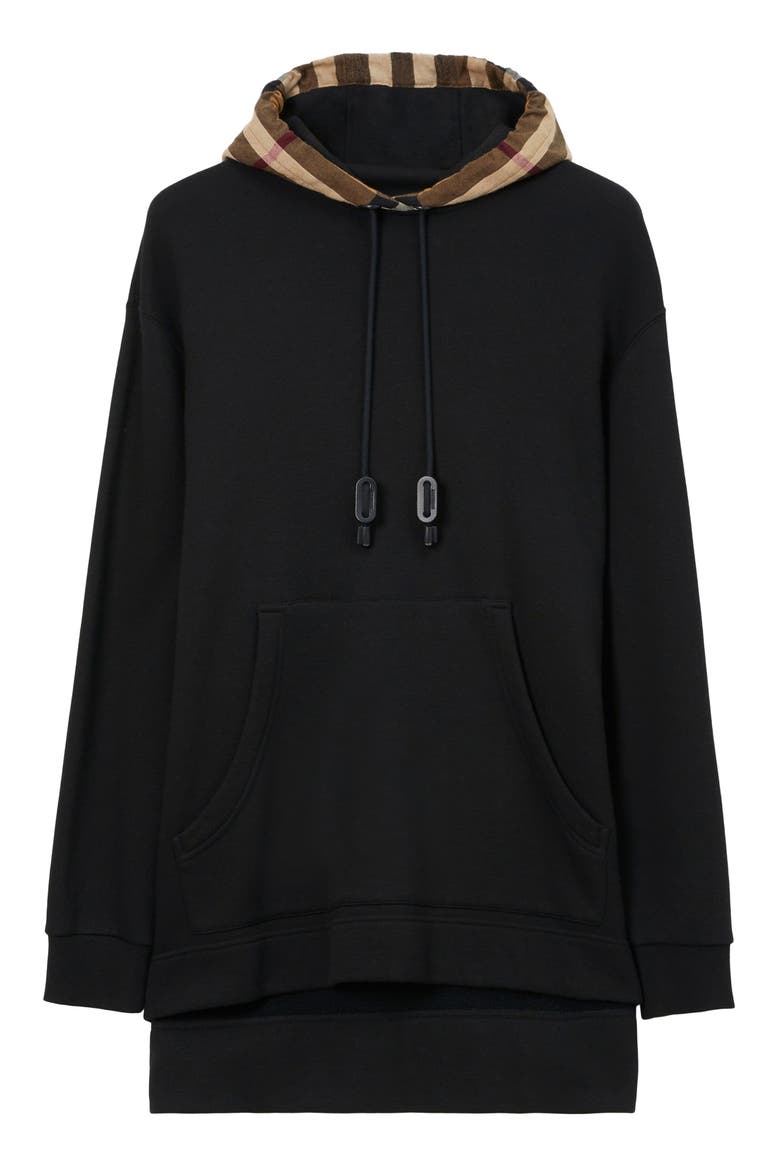 T-Fit Check Cotton Hoodie, Alternate, color, BLACK