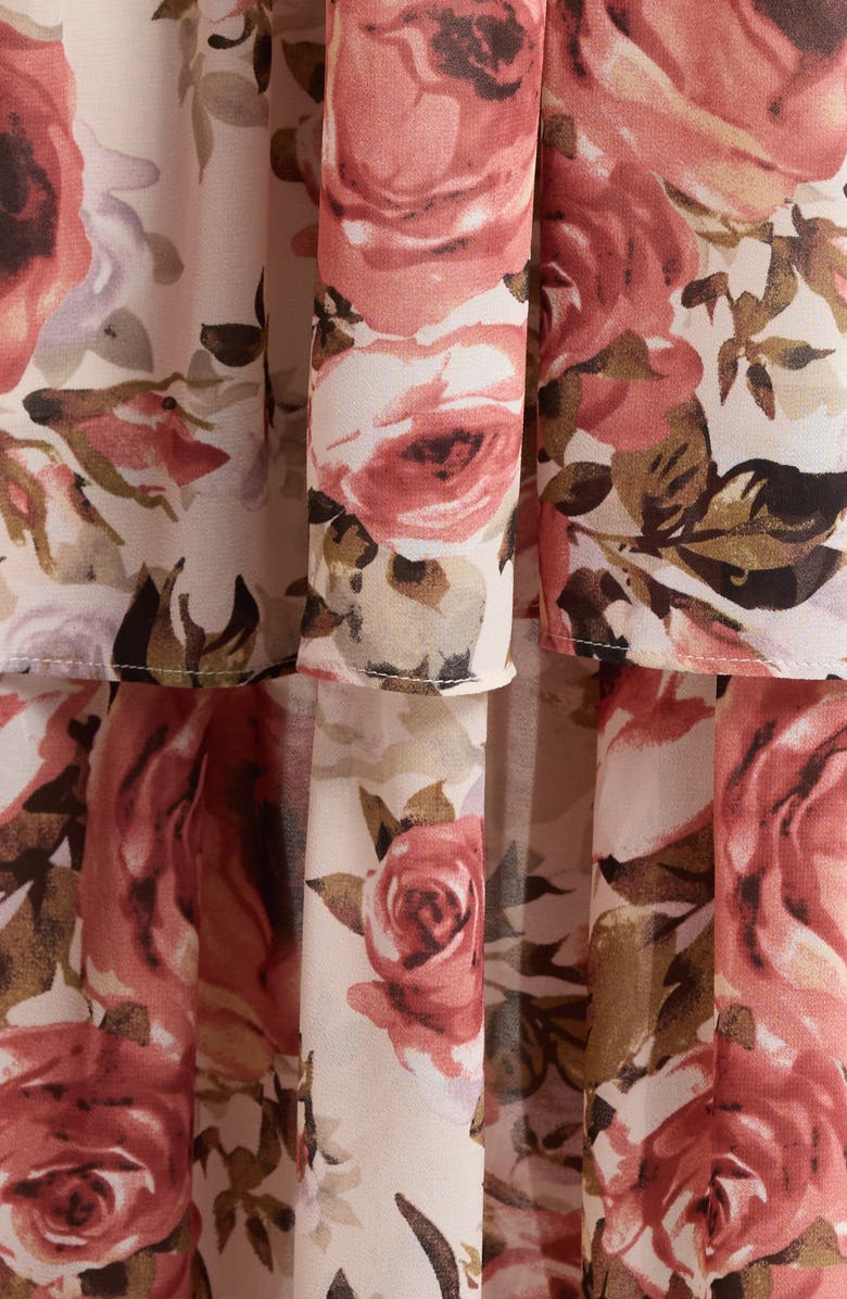 MELLODAY Floral Ruffle Tie Belt Long Sleeve Maxi Dress, Alternate, color, Ivory Multi