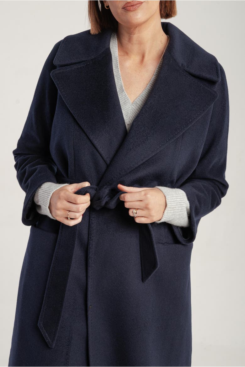 Pure Cashmere Wrap Belted Midi Coat, Alternate, color, Navy