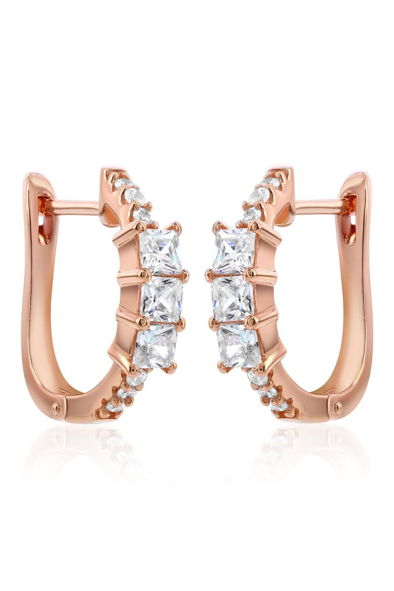 Cubic Zirconia Huggie Hoop Earrings, Alternate, color, ROSE GOLD