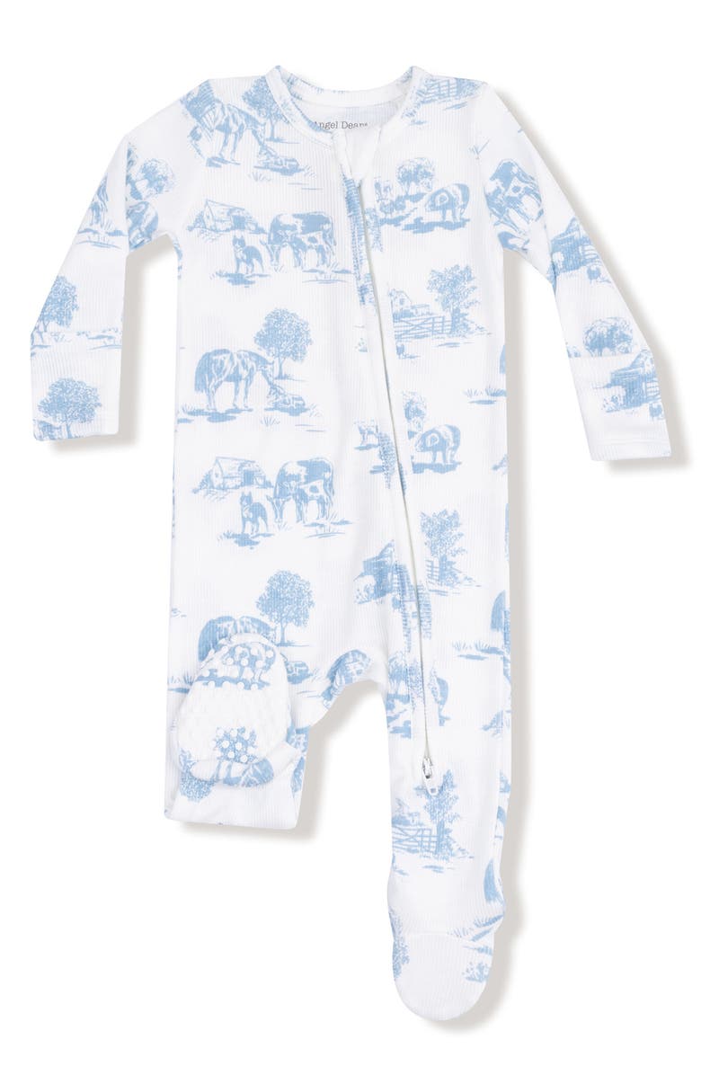 Angel Dear Farm Toile Print Footie, Main, color, White/ Blue