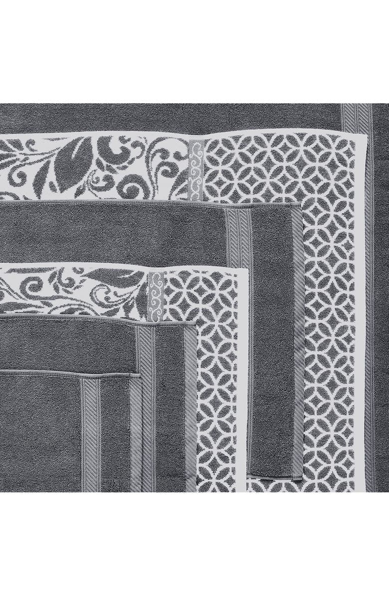 Modern Threads Trefoil Filigree Reversible Yarn-Dyed Jacquard 6-Piece Towel Set, Alternate, color,