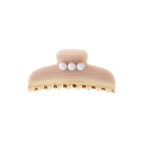 Triple Pearl Accented Two Tone Claw Clip