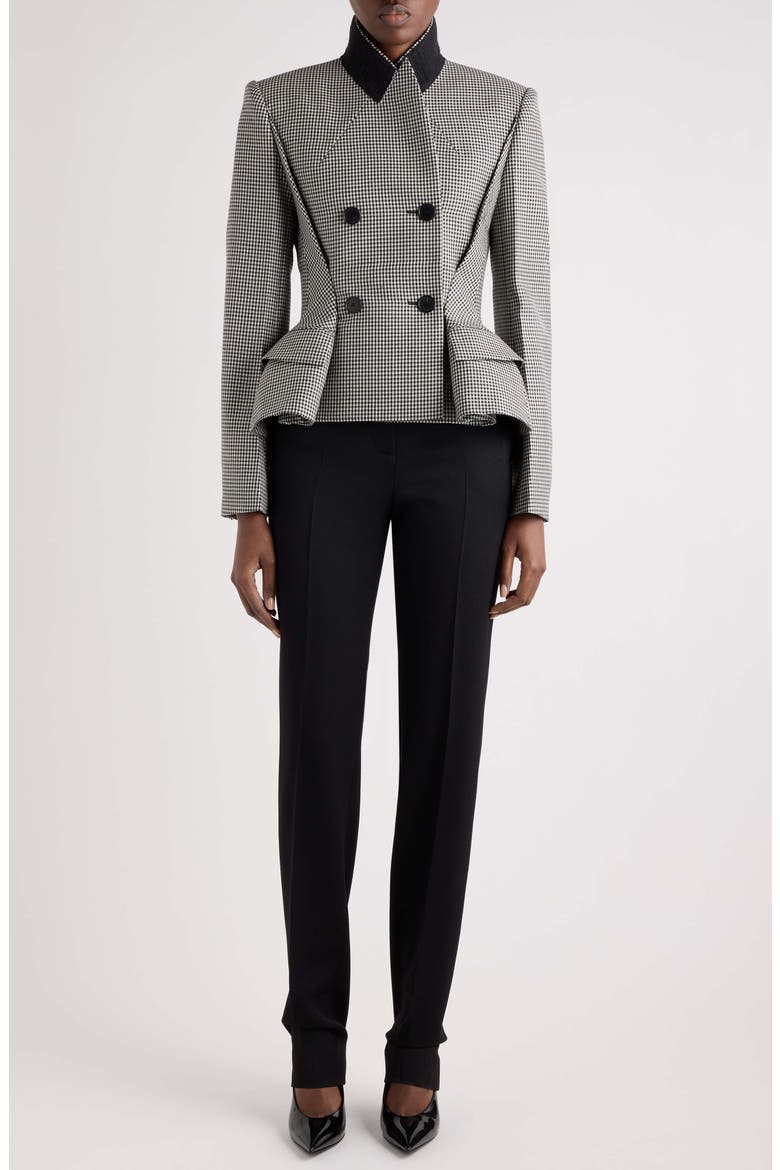 Pinched Peplum Wool & Mohair Jacket, Alternate, color, BLACK/ WHITE