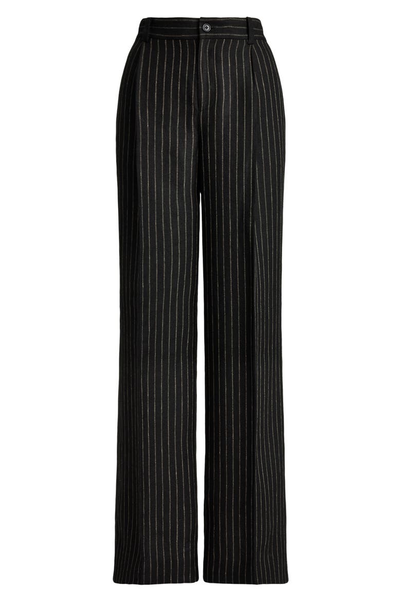 Chalk Stripe High Waist Wide Leg Linen Pants, Alternate, color, BLACK/ MULTI