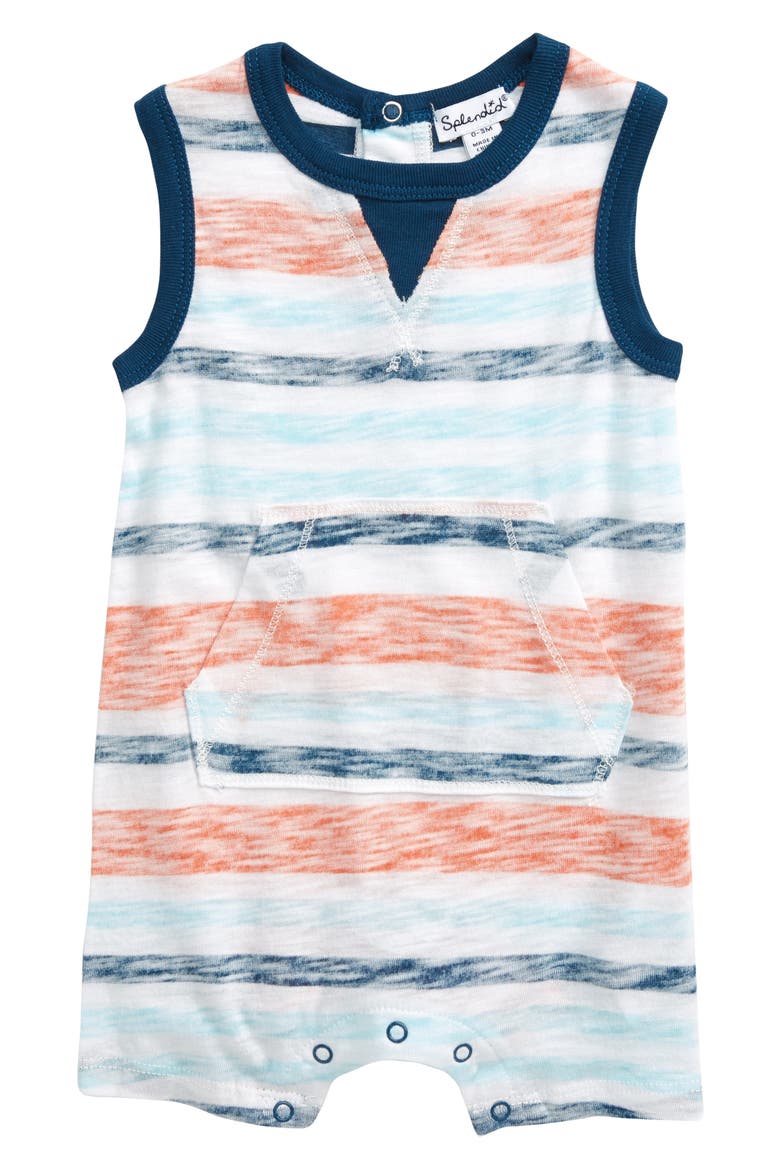 Stripe Pocket Romper, Main, color, FRESH INK
