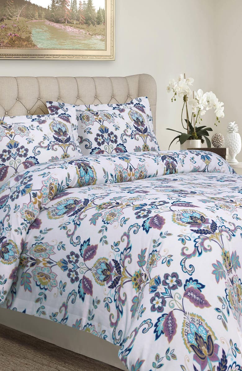 AZORES HOME Paisley Print Cotton Flannel Duvet Cover & Pillow Sham Set, Main, color, Multicolor