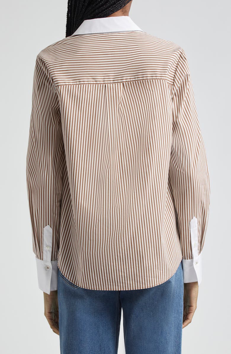 Veronica Beard Marisol Stripe Contrast Detail Cotton Blend Button-Up Shirt, Alternate, color,