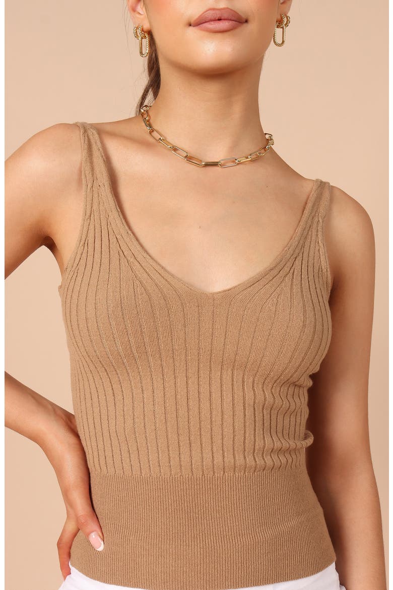 Gemma V-Neck Rib Sweater Tank, Alternate, color, CAMEL