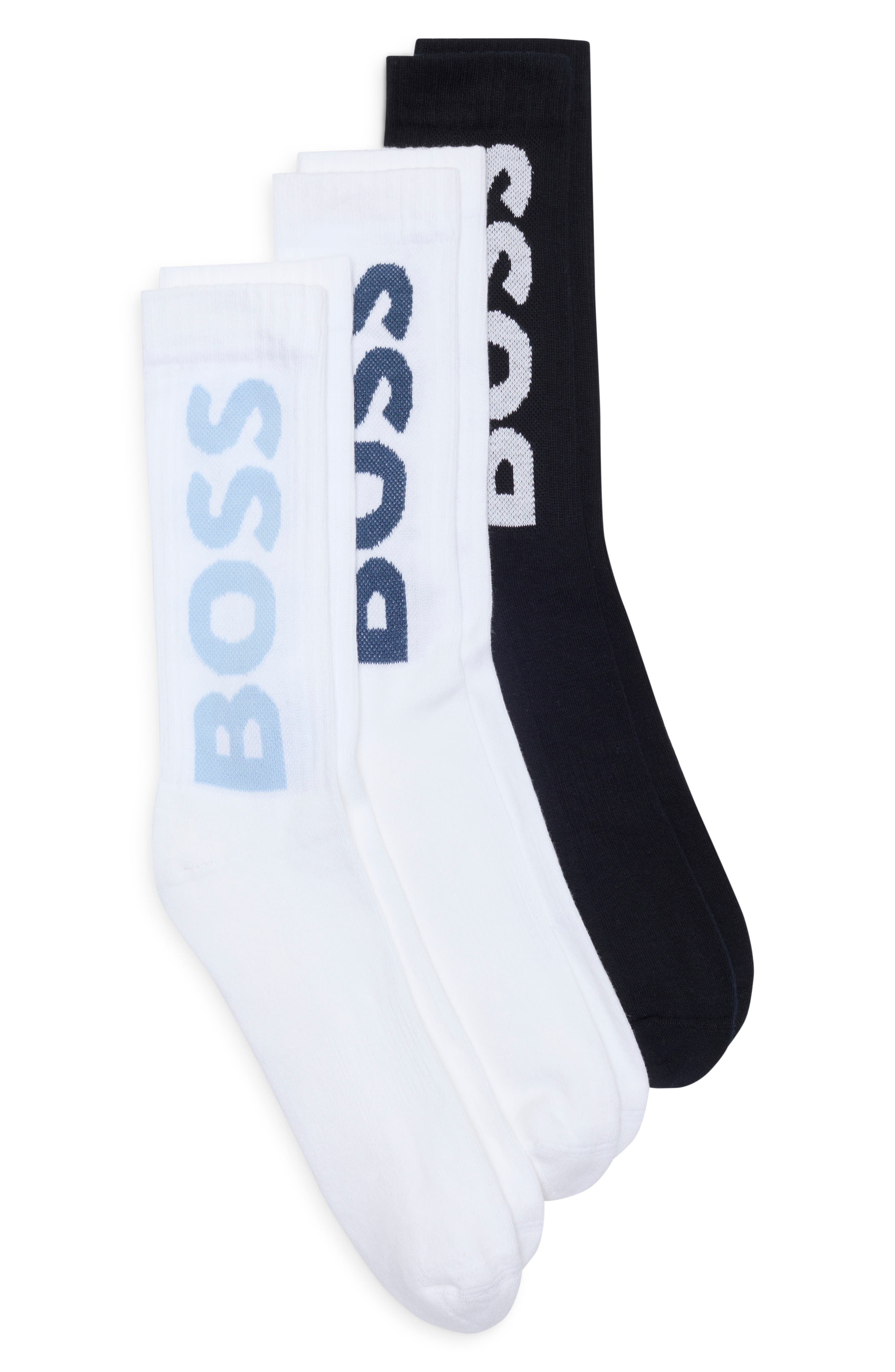 BOSS 3-Pack Logo Ribbed Crew Socks