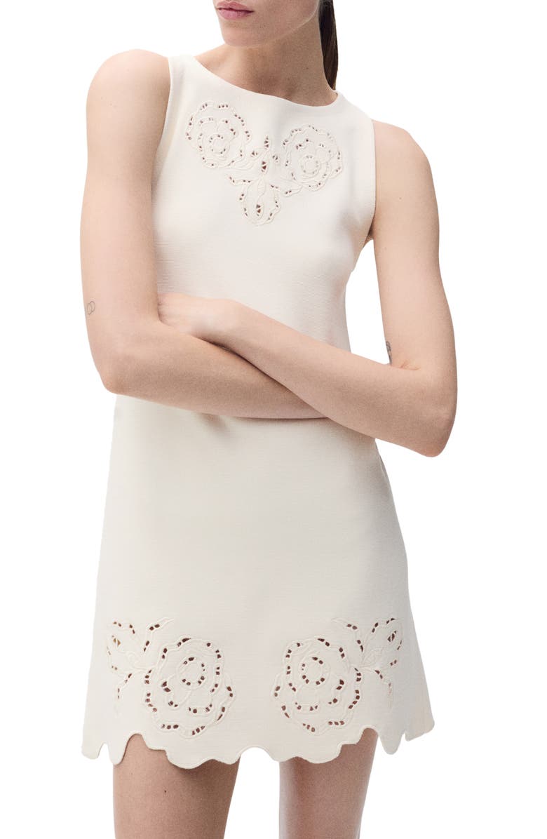 MANGO Openwork Knit Minidress, Main, color, Ecru