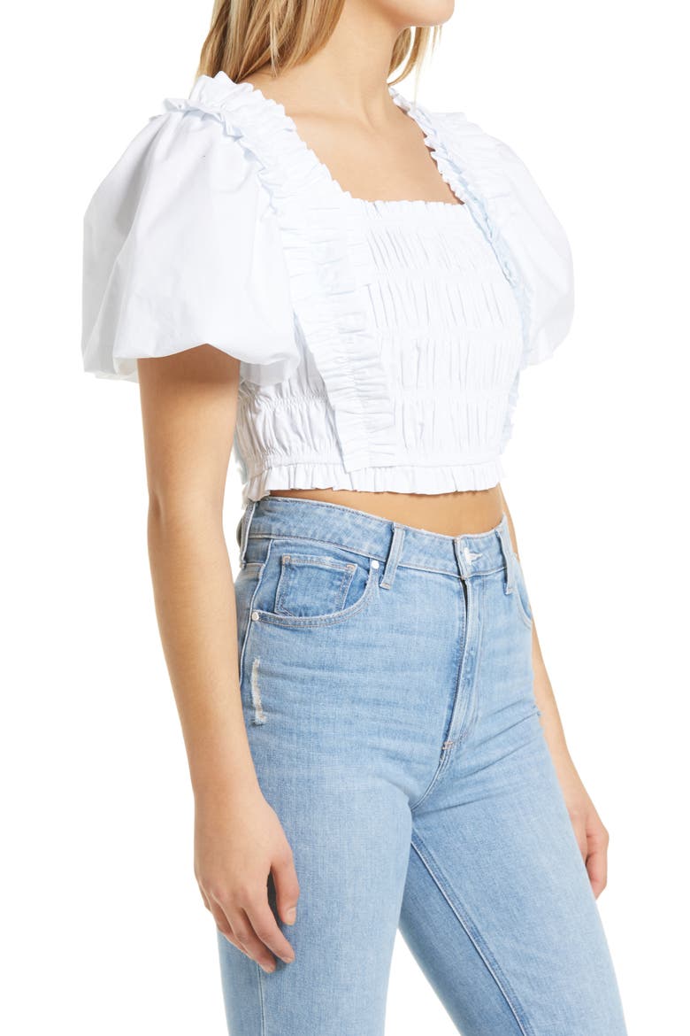 Smocked Puff Sleeve Crop Top, Alternate, color, WHITE