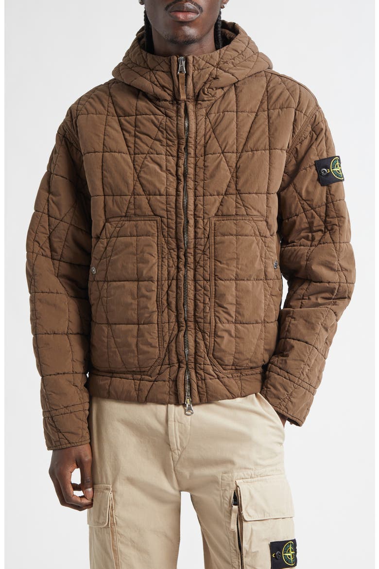 Short Cotton & Nylon Parka, Main, color, UMBER