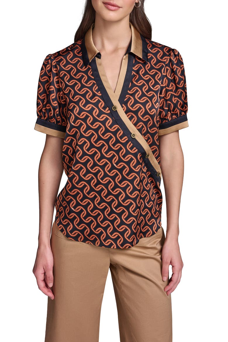 Print Crossover Button Top, Main, color, MIDNIGHT NAVY/ SIENNA