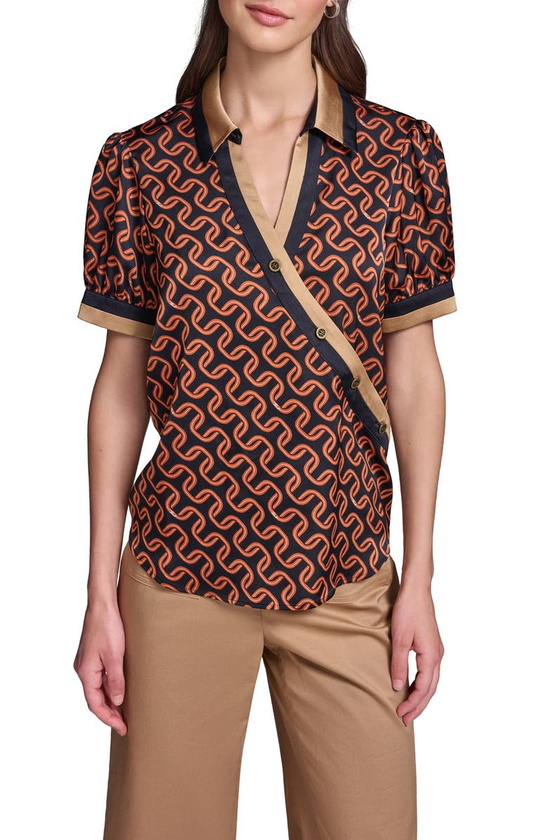 KARL LAGERFELD PARIS Print Crossover Button Top, Main, color,