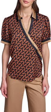 KARL LAGERFELD PARIS Print Crossover Button Top