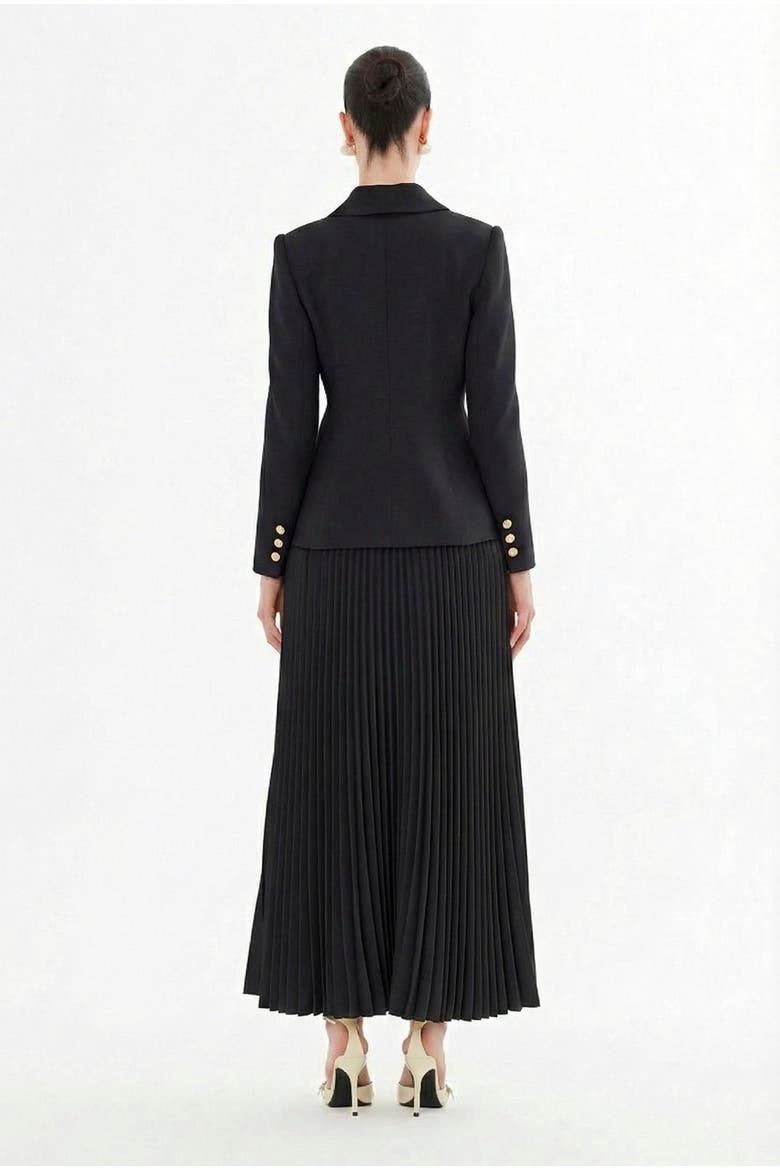 Double-Breasted Jacket and Pleated Skirt, Alternate, color, Black