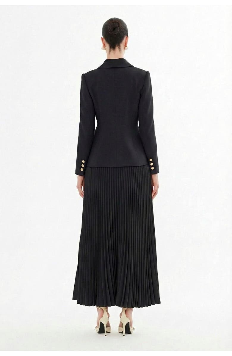 Gizia Double-Breasted Jacket and Pleated Skirt, Alternate, color, Black