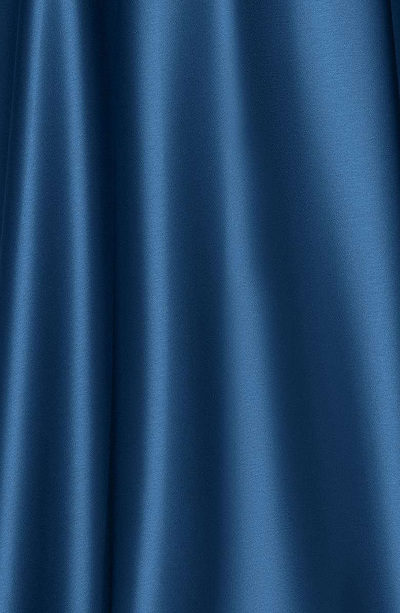 Xscape Evenings Spread Collar Long Sleeve Satin Gown, Alternate, color, Ocean