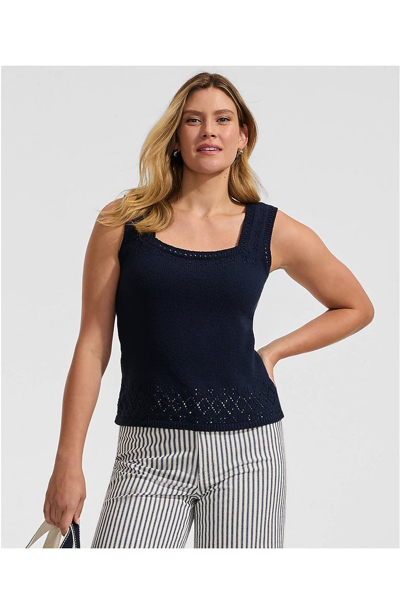 Lands' End Pointelle Square Neck Tank Sweater, Alternate, color, Radiant Navy