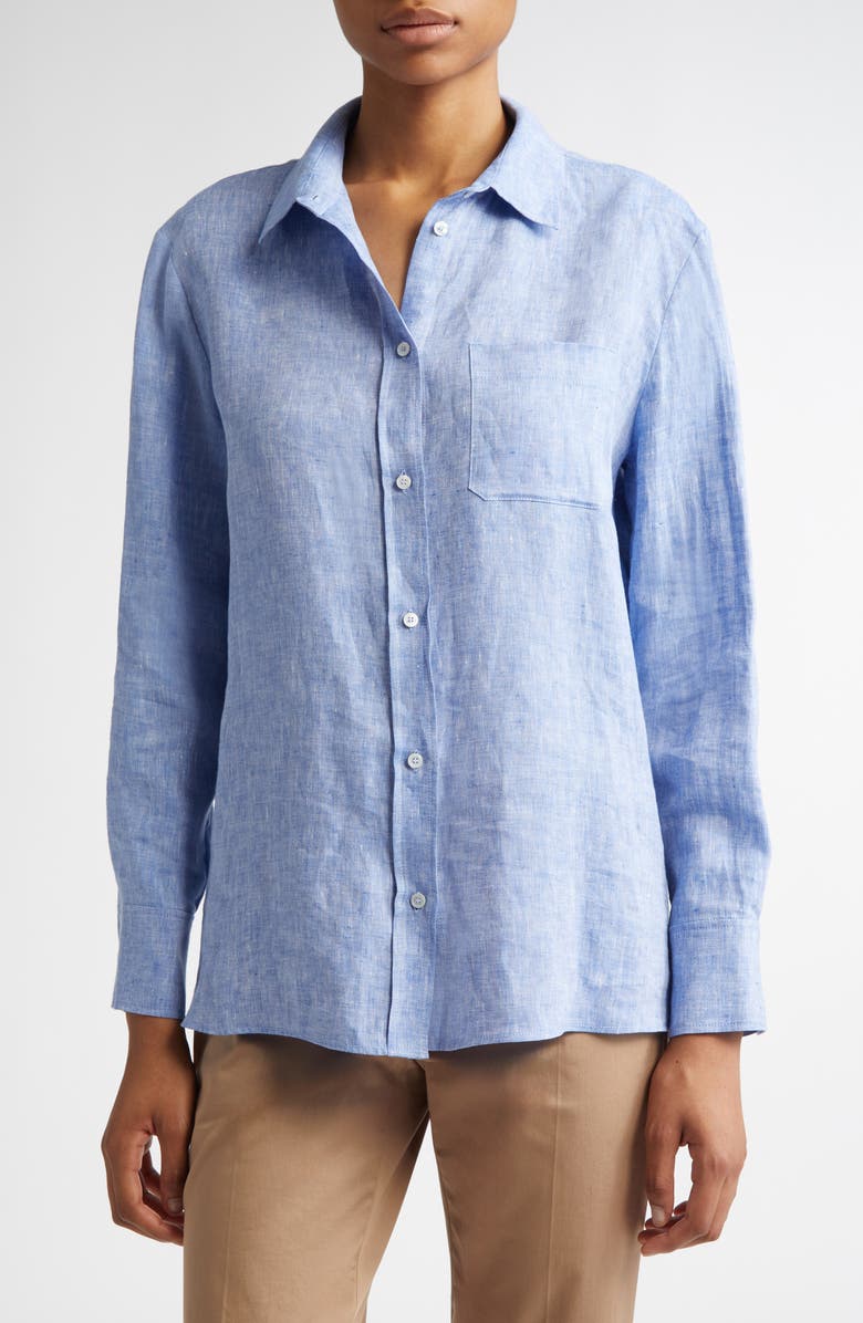 Max Mara Elise Linen Button-Up Shirt, Main, color,