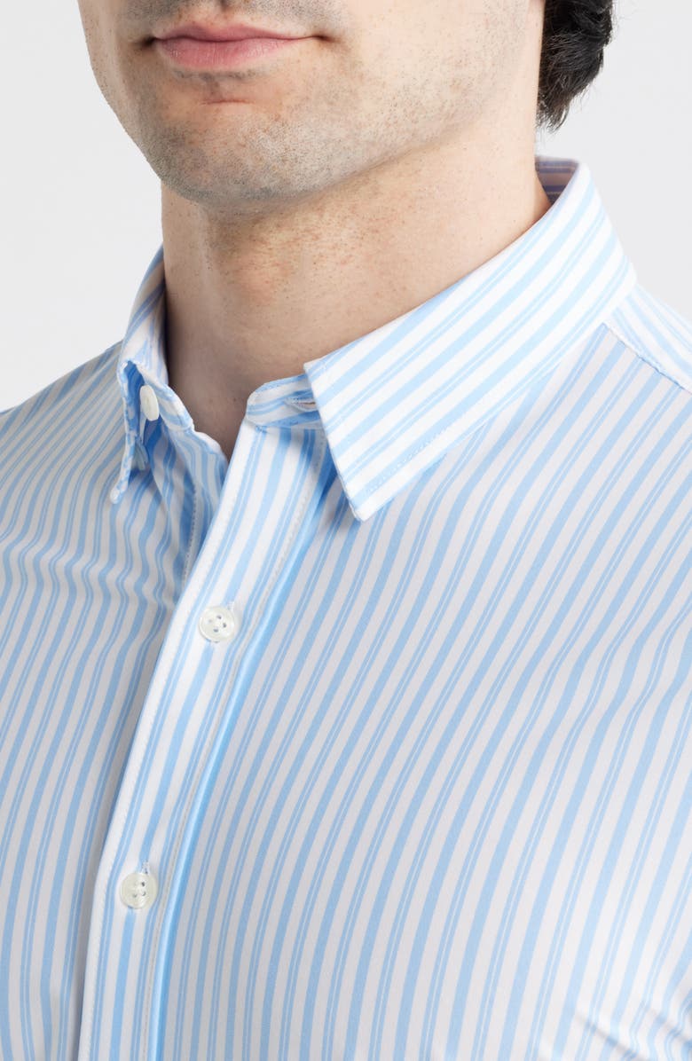 Rhone Commuter Slim Fit Stripe Performance Button-Up Shirt, Alternate, color, Light Blue/ White Stripe