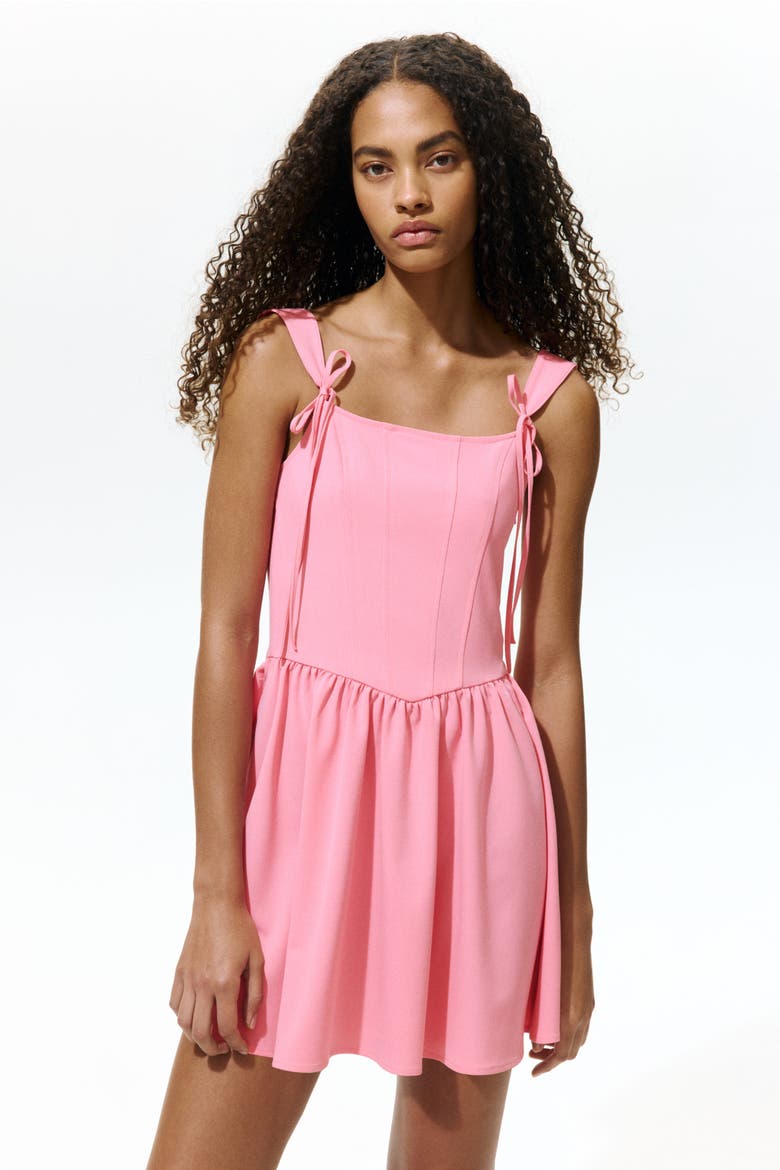 Flared-skirt Tie-detail Dress, Alternate, color, Pink
