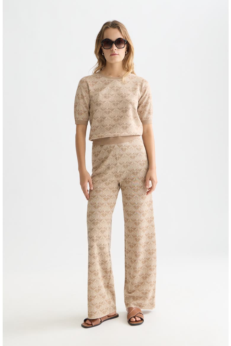 Monogarm Short Sleeve Jacquard Sweater, Alternate, color, TRAVERTINE