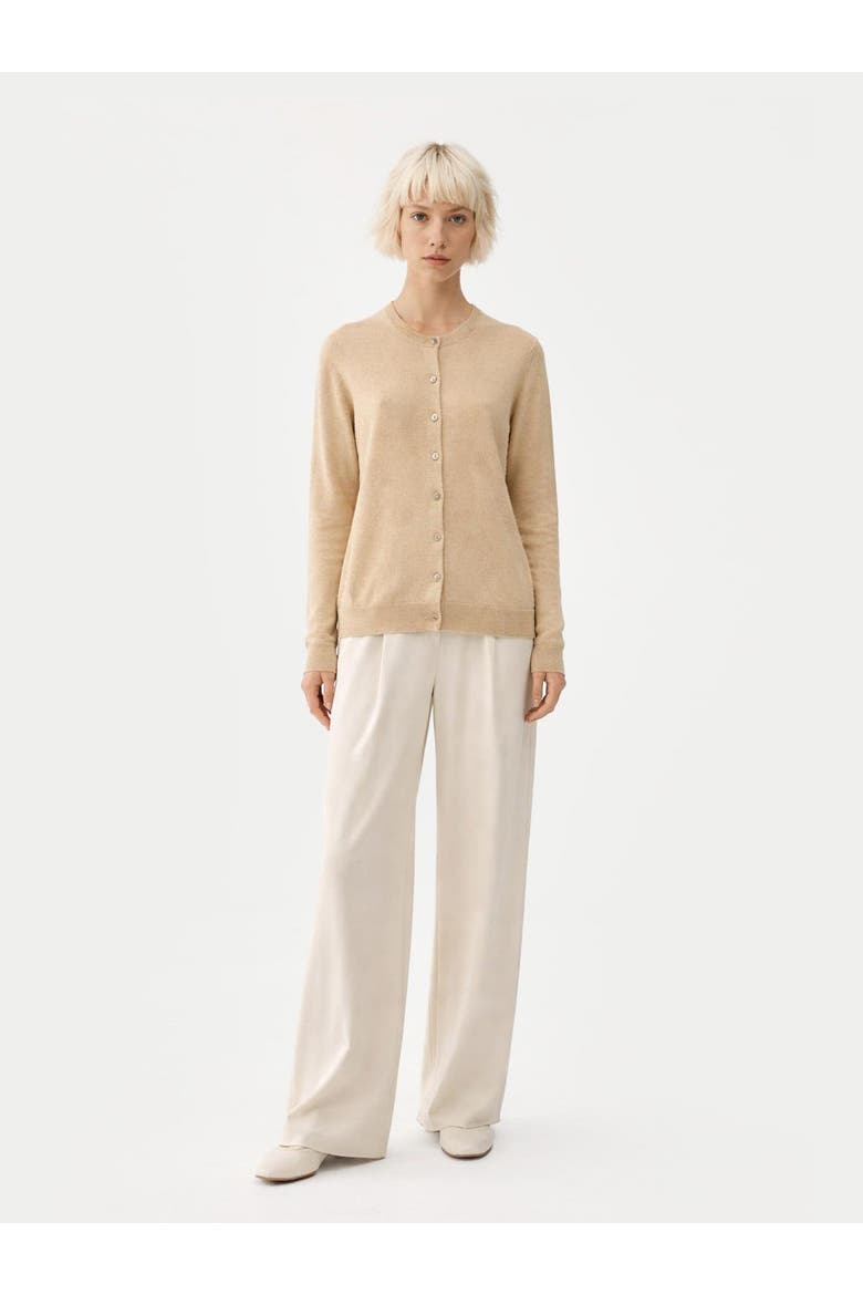 Timeless Cashmere Crewneck Cardigan, Alternate, color, beige