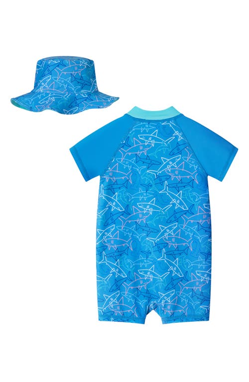Andy & Evan Short Sleeve One-piece Swimsuit & Hat Set In Aqua