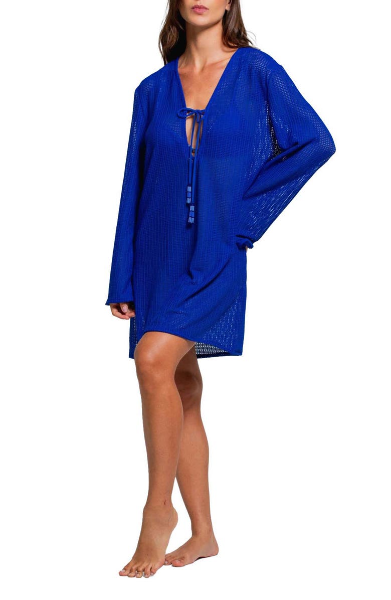Cosita Linda Tie Neck Cover-Up Tunic Dress, Main, color, 
