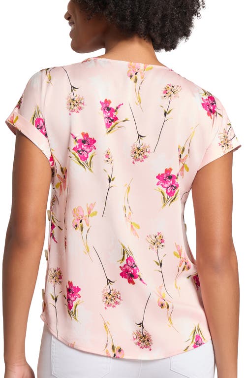 Jones New York Floral Button Accent Top In Petal Pink Multi