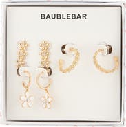 BaubleBar Showered with Flowers Set of 3 Linear Stud & Hoop Earrings