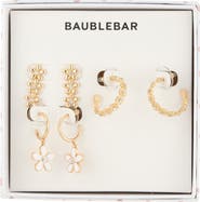 BaubleBar Showered with Flowers Set of 3 Linear Stud & Hoop Earrings